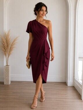 ted baker gabie one-shoulder satin-crepe midi dress Ted Baker Gabie One Shoulder Drape Midi Dress, Blue Mid